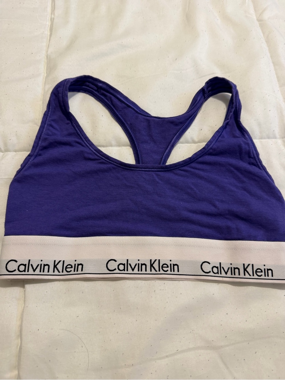 Calvin Klein Deep Purple Racerback Bralette with White Logo Band